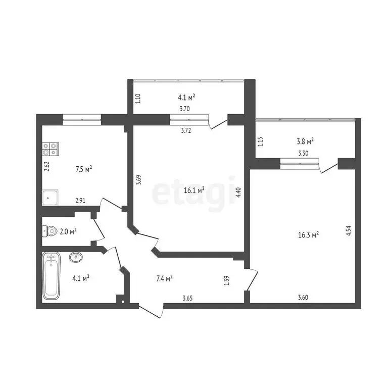 2-комнатная квартира: Новый Уренгой, проспект Губкина, 21 (53.4 м) - Фото 0