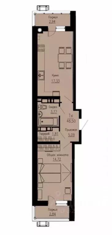 1-к кв. Ставропольский край, Пятигорск Огородная ул., 39 (48.5 м) - Фото 2