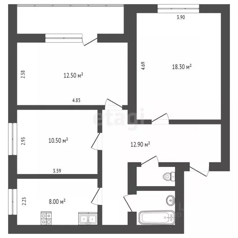3-к кв. Вологодская область, Вологда ул. Маршала Конева, 8Б (69.0 м) - Фото 2