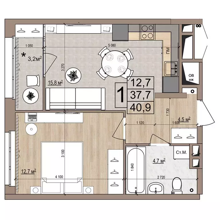 1-комнатная квартира: Жуковский, жилой комплекс Гранд Комфорт (40.9 м) - Фото 1