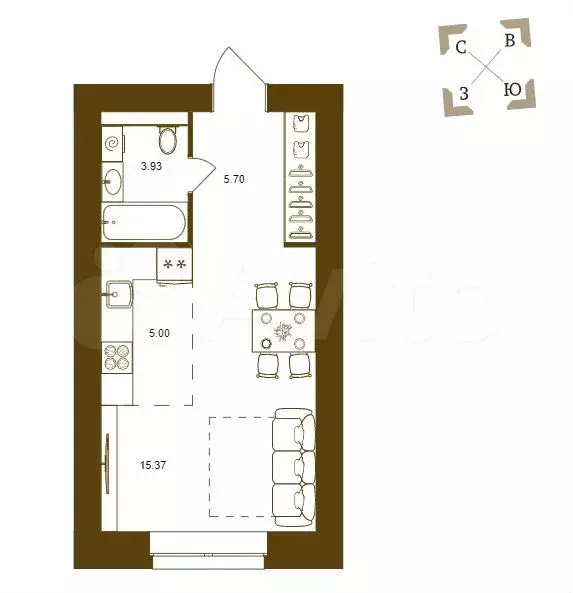 Квартира-студия, 30 м, 10/16 эт. - Фото 1