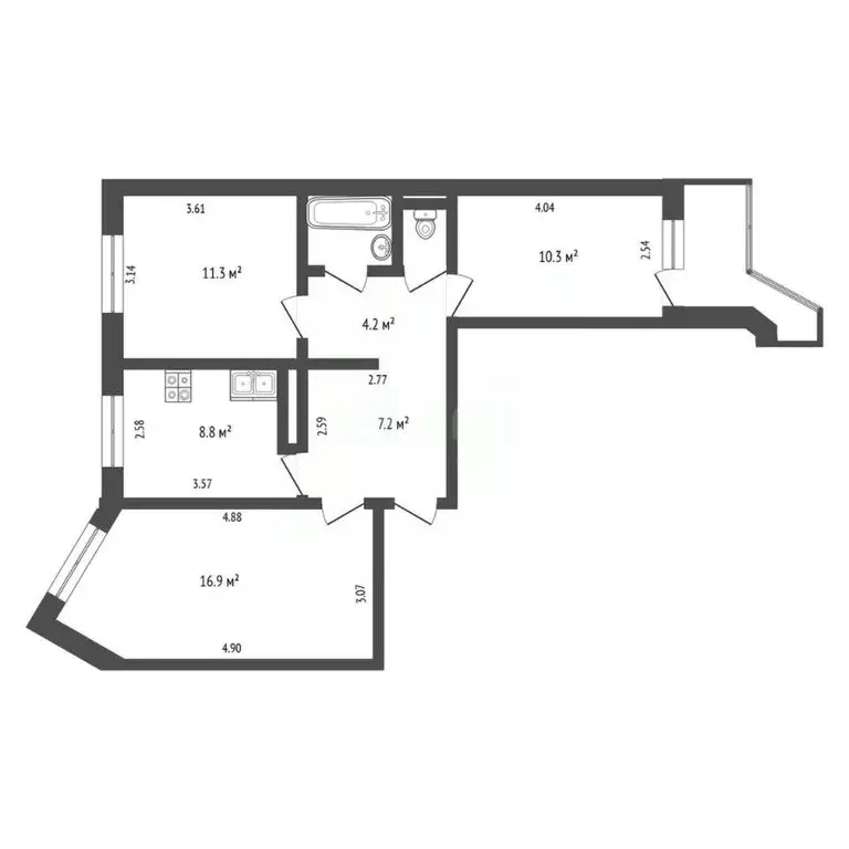 3-к кв. Архангельская область, Архангельск Стрелковая ул., 26к2 (62.4 ... - Фото 2
