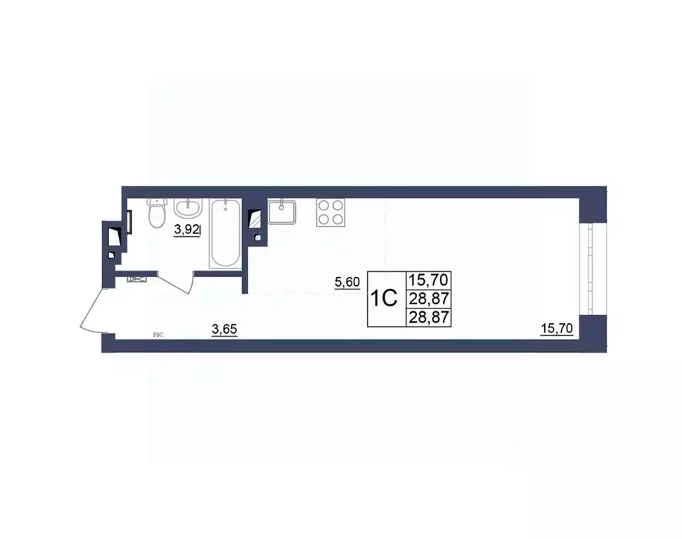 Студия Башкортостан, Уфа Космос жилой комплекс, лит1 (28.87 м) - Фото 1