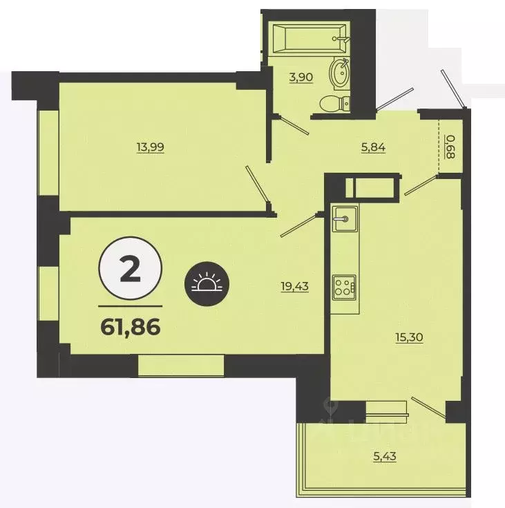 2-к кв. Ростовская область, Ростов-на-Дону Левенцовский мкр, ... - Фото 1