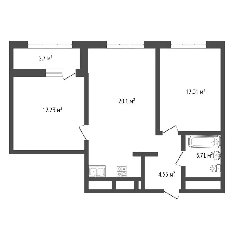 2-комнатная квартира: Тюмень, улица Андрея Приказнова, 7 (51.5 м) - Фото 0