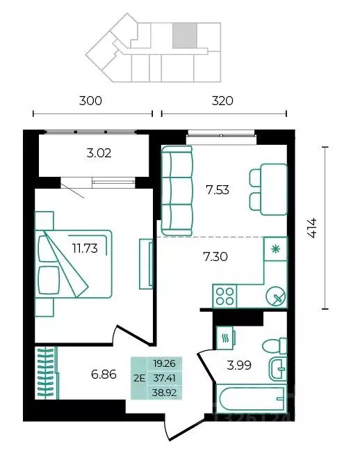2-к кв. Адыгея, Майкопский район, пос. Тульский  (38.92 м) - Фото 1