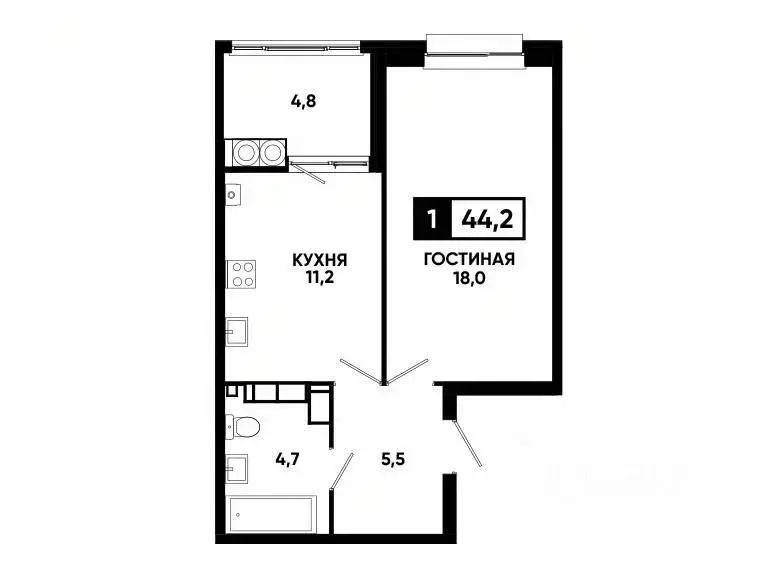 1-к кв. Ставропольский край, Ставрополь ул. Андрея Голуба, 14к3 (44.2 ... - Фото 0