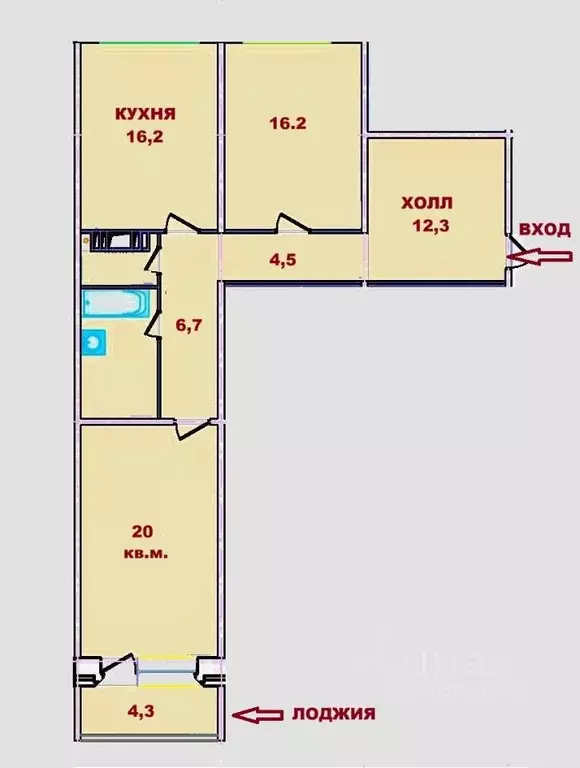 2-к кв. Московская область, Дзержинский Угрешская ул., 34 (84.9 м) - Фото 2