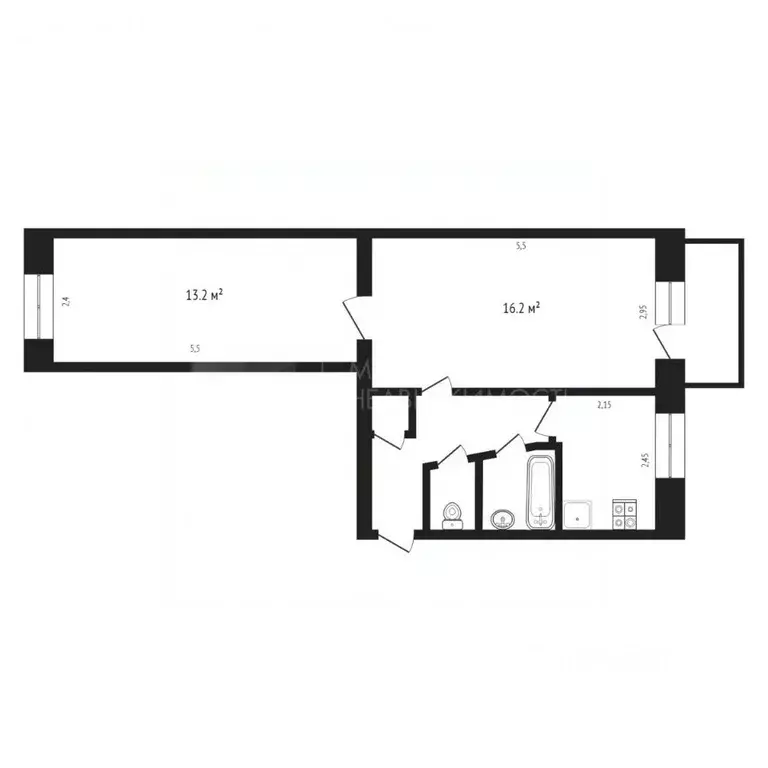 2-к кв. Тюменская область, Тюмень Ямская ул., 75 (42.7 м) - Фото 2