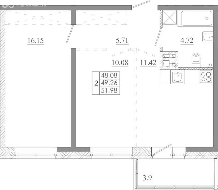 2-комнатная квартира: Иркутск, улица Баумана, 271/2 (51.98 м) - Фото 1