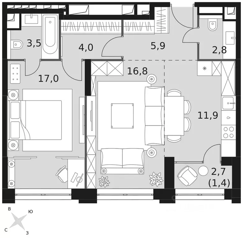 2-к кв. Москва Шелепихинская наб., 40к1 (63.3 м) - Фото 2