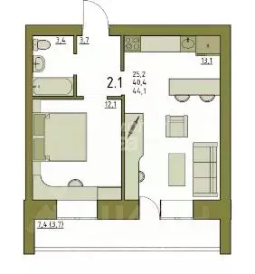 1-к кв. Вологодская область, Вологда ул. Чернышевского, 110Ак1 (44.1 ... - Фото 2