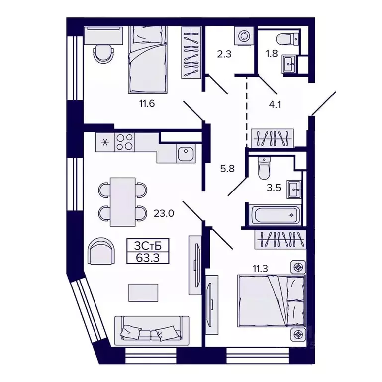 3-к кв. Хабаровский край, Хабаровск ул. Карла Маркса, 96/1 (63.34 м) - Фото 1
