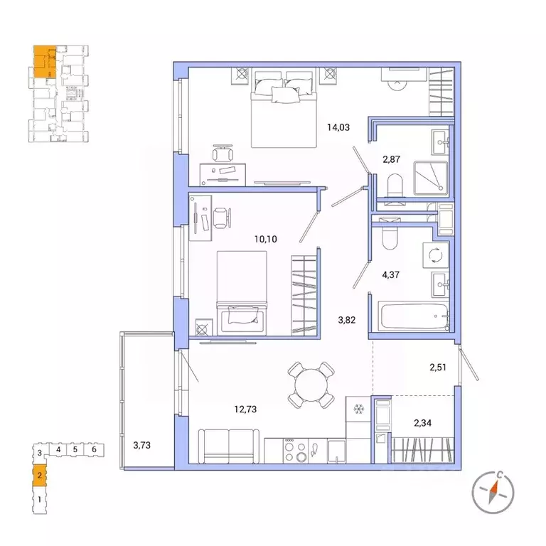 2-к кв. Санкт-Петербург Окла жилой комплекс (53.89 м) - Фото 0