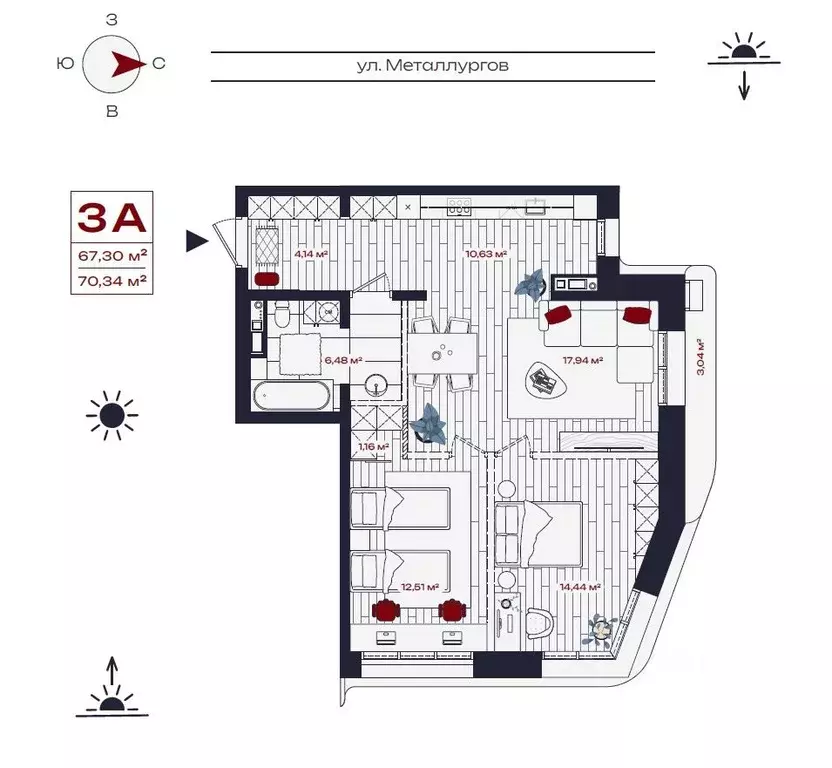 3-к кв. Иркутская область, Братск ул. Металлургов, 10 (70.34 м) - Фото 0