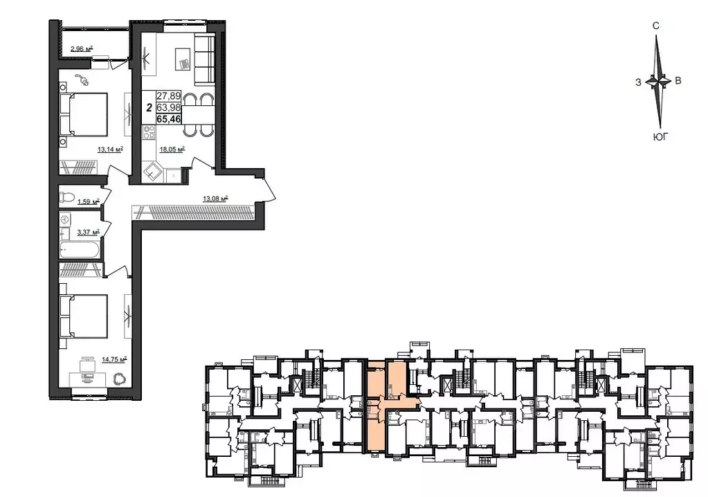 2-к кв. Мордовия, Саранск Большевистская ул., 124А (65.46 м) - Фото 1