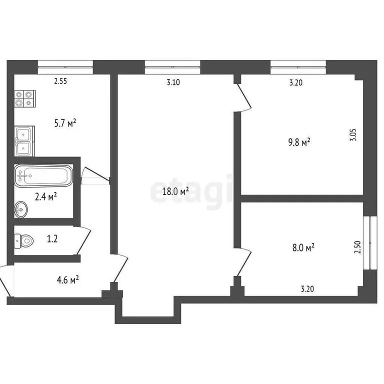 3-комнатная квартира: Омск, улица Ватутина, 2 (49.7 м) - Фото 0