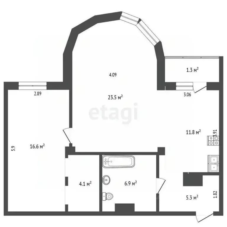 2-к кв. Омская область, Омск просп. Комарова, 19 (68.2 м) - Фото 1