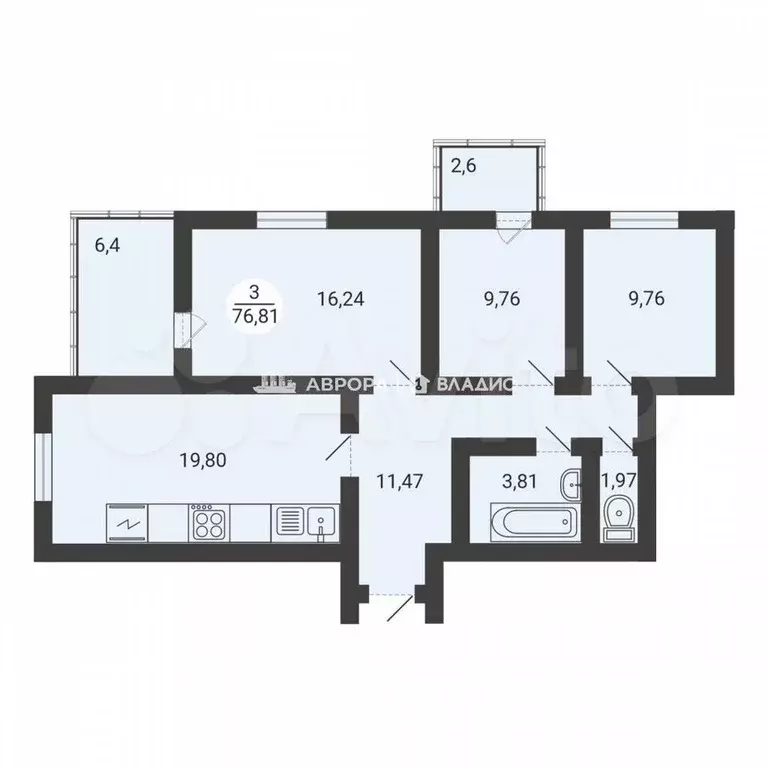 3-к. квартира, 85,4 м, 2/3 эт. - Фото 0
