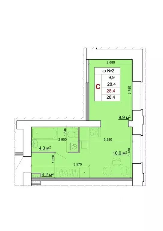 Студия Костромская область, Кострома Бульварная ул. (28.4 м) - Фото 1