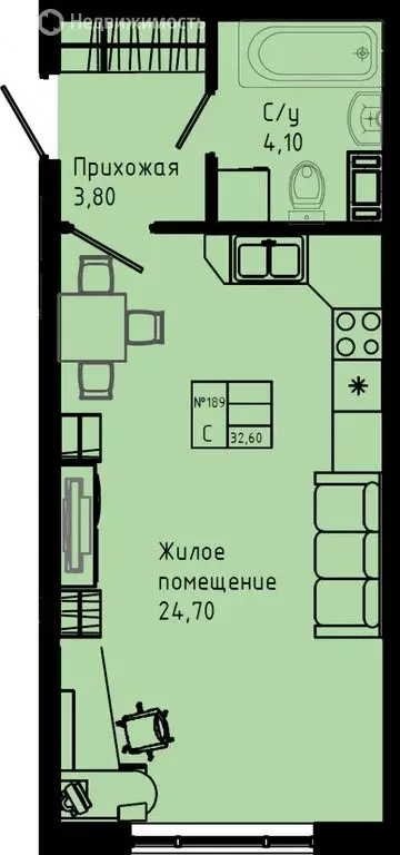 Квартира-студия: Коммунар, Железнодорожная улица, 41к3 (32.6 м) - Фото 1
