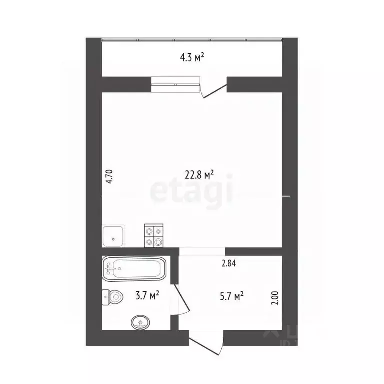 Студия Тюменская область, Тюмень Комбинатская ул., 54к2 (32.2 м) - Фото 2
