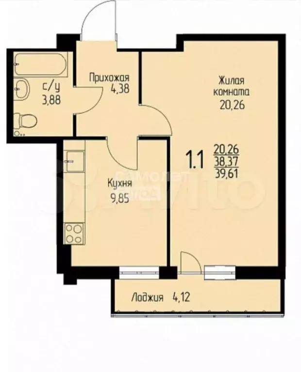 1-к. квартира, 38,1 м, 18/25 эт. - Фото 0