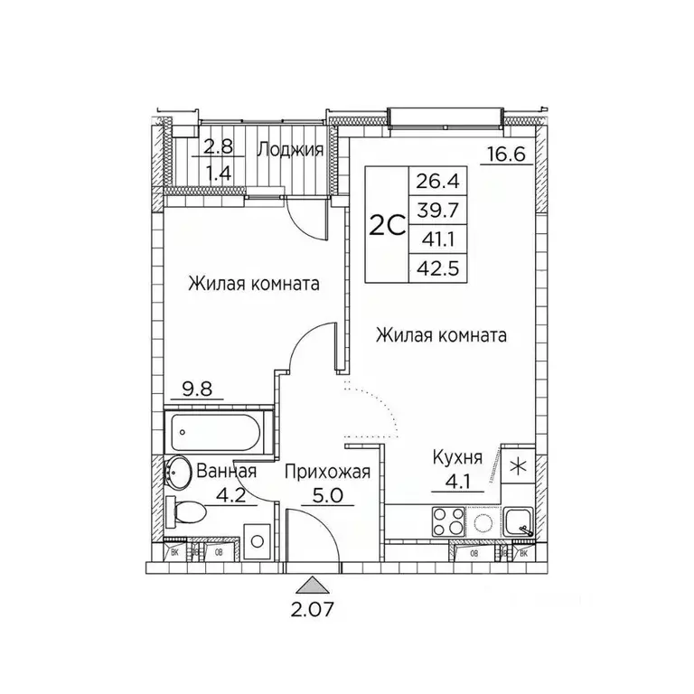 2-к кв. Приморский край, Владивосток ул. Расула Гамзатова, 7к2 (42.5 ... - Фото 1