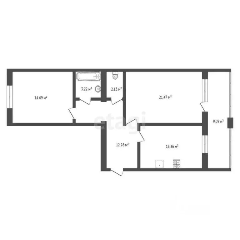 2-к кв. Тюменская область, Тюмень ул. Тимофея Кармацкого, 9 (67.8 м) - Фото 1