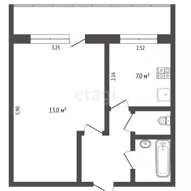 1-к кв. Тюменская область, Тюмень ул. Федюнинского, 13 (32.5 м) - Фото 2