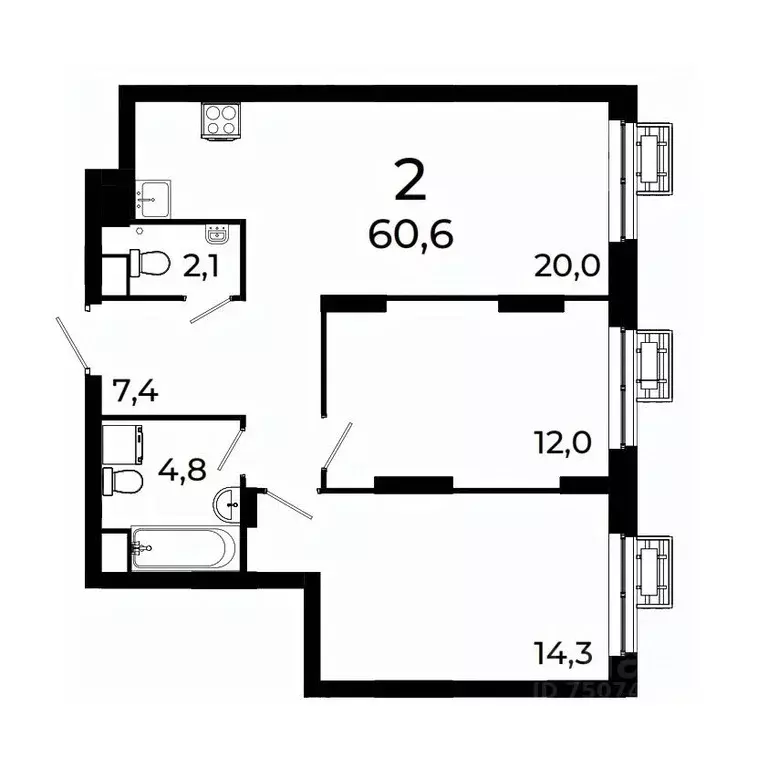 2-к кв. Нижегородская область, Нижний Новгород ул. Коперника, 15 (60.3 ... - Фото 1