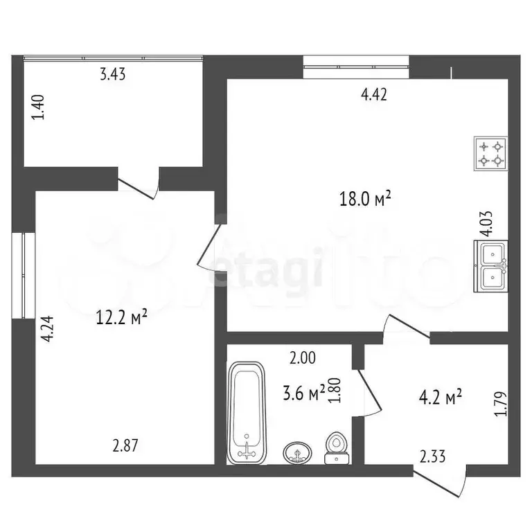 1-к. квартира, 38,1 м, 8/9 эт. - Фото 1