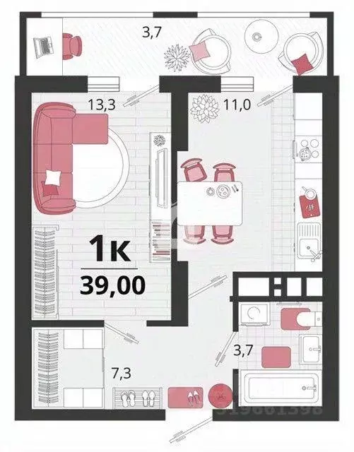 Квартира, 1 комната, 39 м - Фото 0
