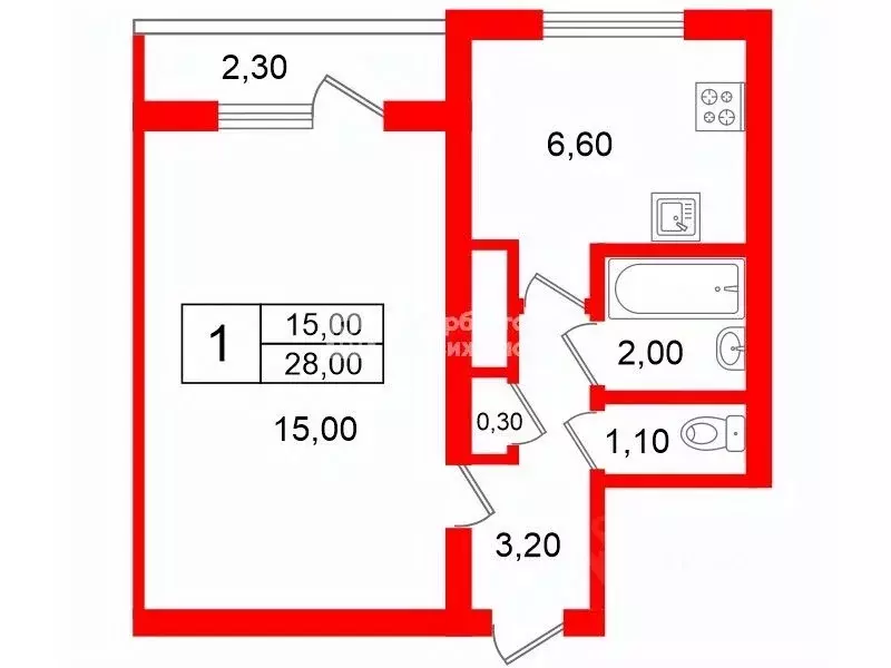 1-к кв. Санкт-Петербург ул. Доблести, 26к2 (28.0 м) - Фото 2