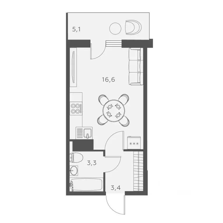 Студия Санкт-Петербург ул. Русановская, 24 (24.8 м) - Фото 0