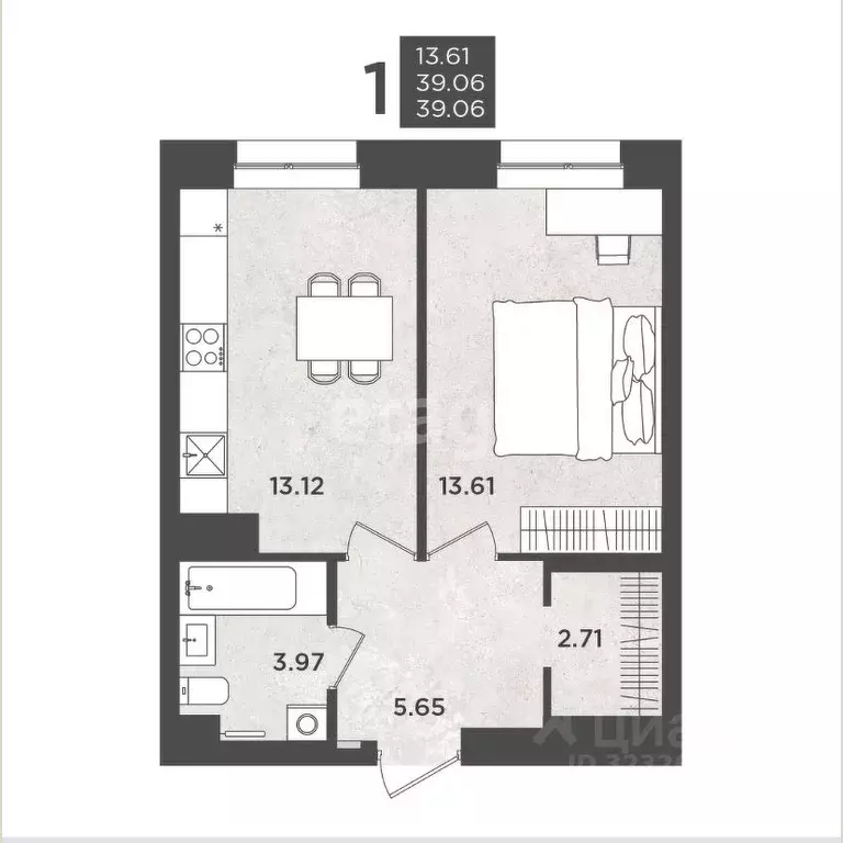 1-к кв. Пермский край, Пермь ул. Космонавта Леонова, 41к2 (39.06 м) - Фото 1