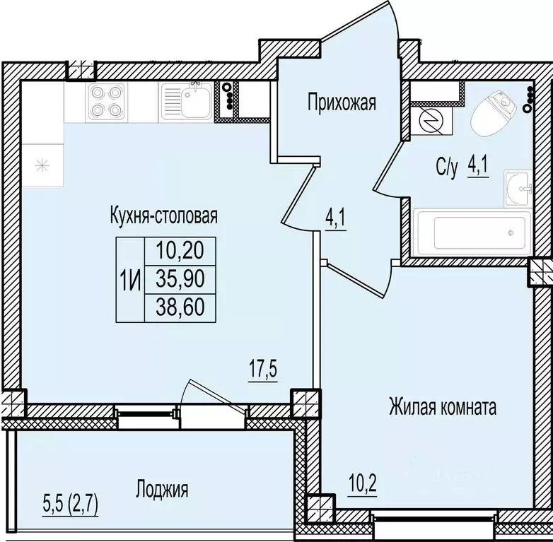 1-к кв. Псковская область, Псков Крестовский жилой комплекс (38.6 м) - Фото 1