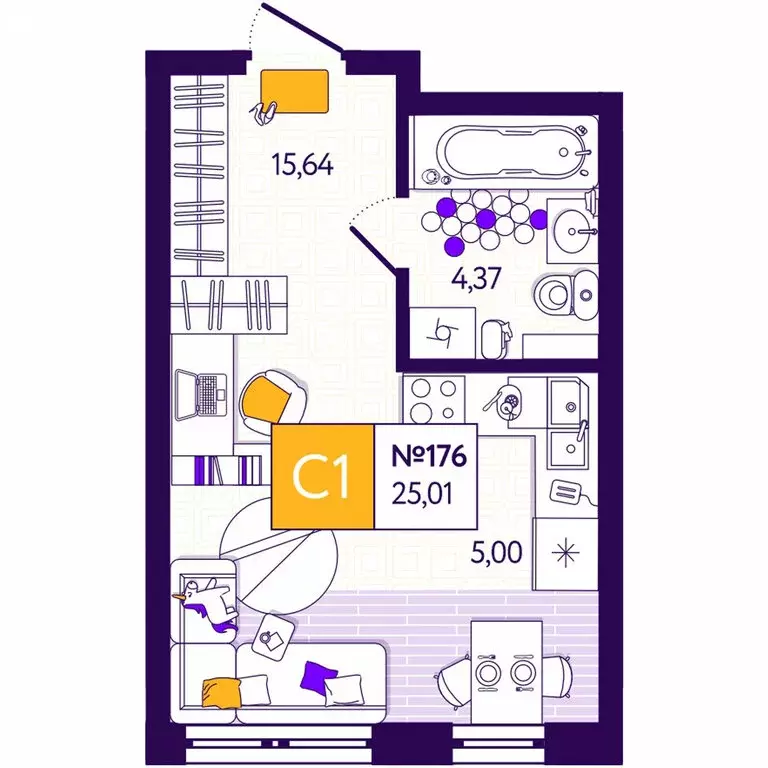 Квартира-студия: Тула, улица Купцов Гречихиных, 4 (25.01 м) - Фото 1