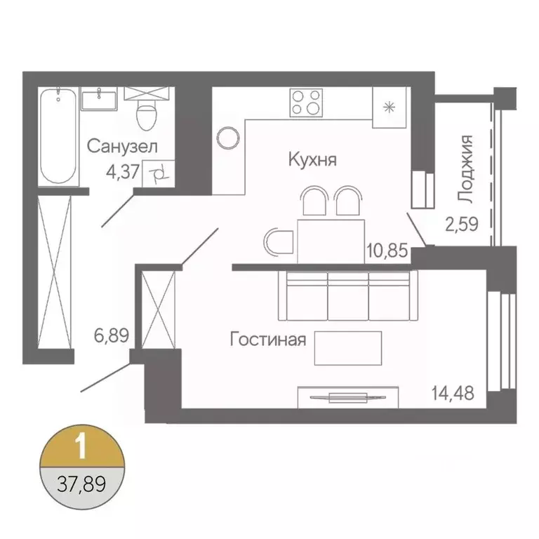 1-к кв. Башкортостан, Стерлитамак ул. Ботаническая, 10 (37.89 м) - Фото 1