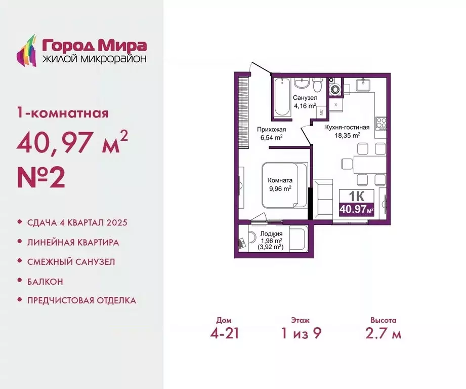 1-к кв. Крым, Симферополь Город Мира жилой комплекс (40.97 м) - Фото 0