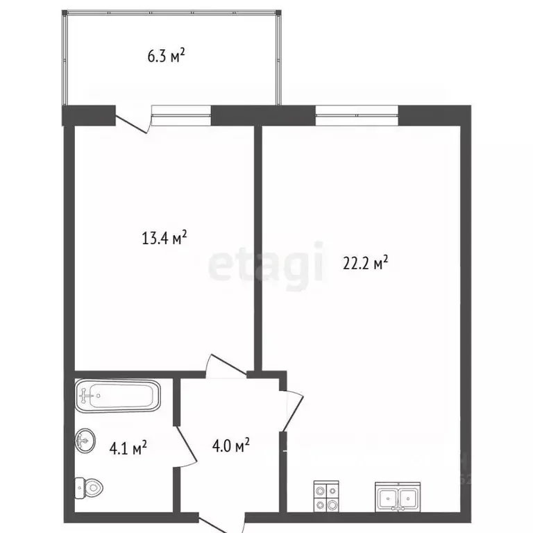 1-к кв. Челябинская область, Челябинск Комсомольский просп., 147 (43.8 ... - Фото 2