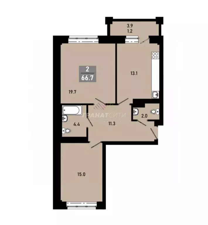 2-к кв. Омская область, Омск ул. Перелета, 21 (63.3 м) - Фото 1