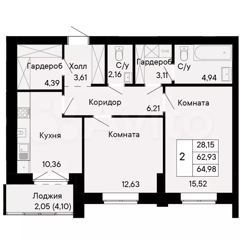 2-к. квартира, 65 м, 4/8 эт. - Фото 0