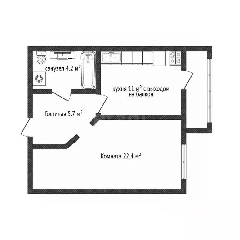 1-к кв. Татарстан, Казань Широкая ул., 2 (46.0 м) - Фото 2