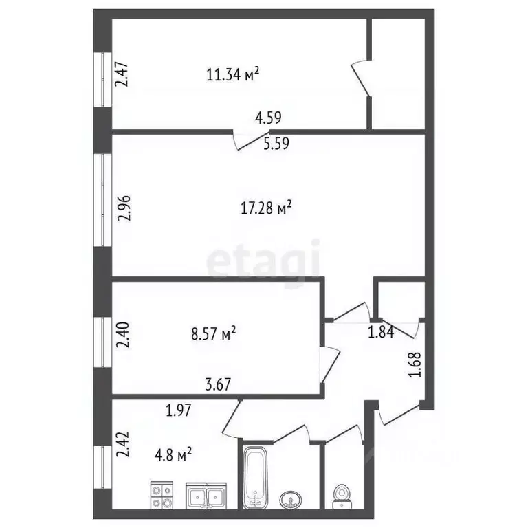 3-к кв. Санкт-Петербург ул. Грибалевой, 8 (53.6 м) - Фото 2
