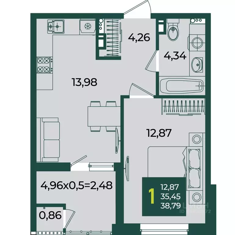 1-к кв. Краснодарский край, Краснодар Образцово мкр,  (38.79 м) - Фото 1