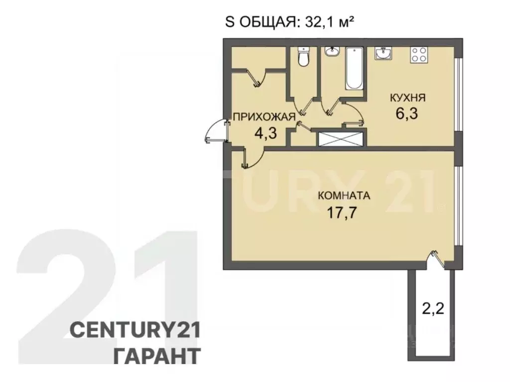 1-к кв. Санкт-Петербург ул. Летчика Пилютова, 46 (32.1 м) - Фото 2