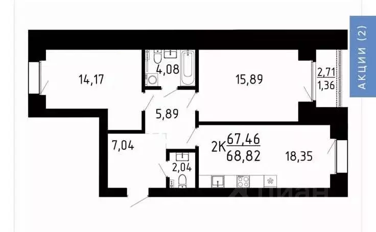 2-к кв. Томская область, Томский район, д. Кисловка, Северный мкр ул. ... - Фото 1