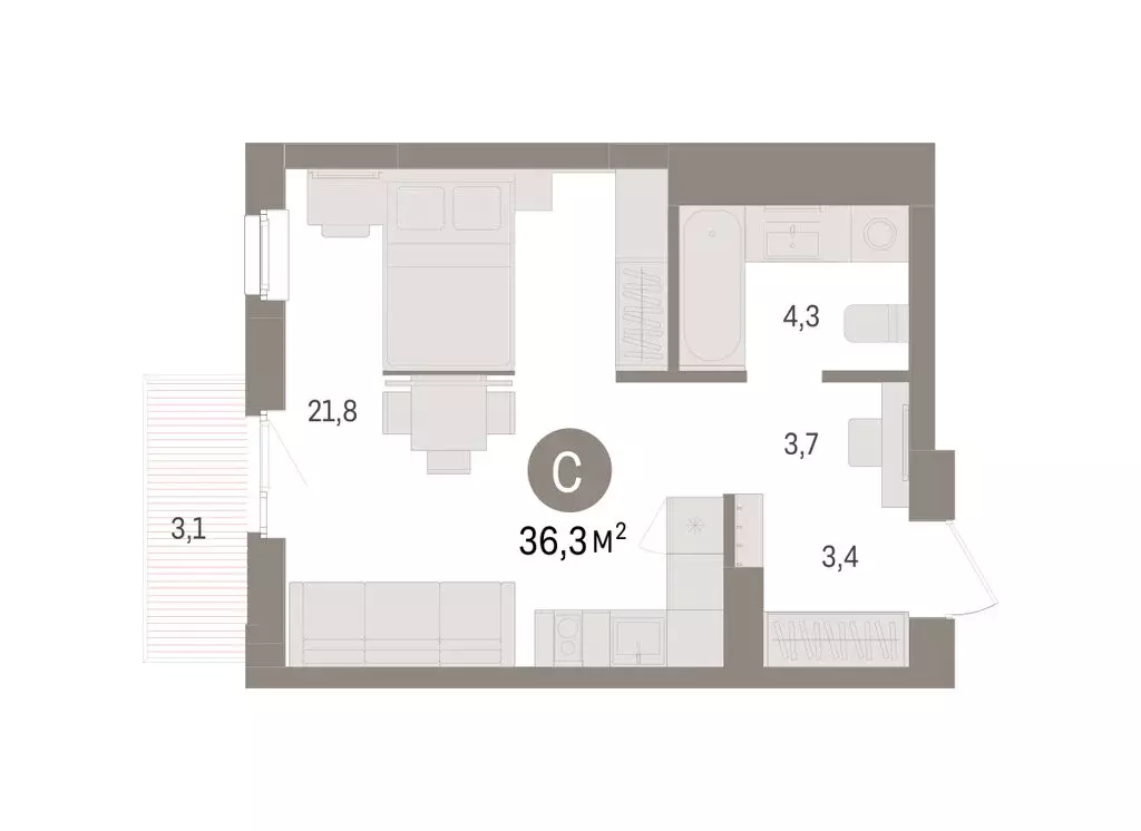 Квартира-студия: Челябинская область, Сосновский муниципальный округ, ... - Фото 2
