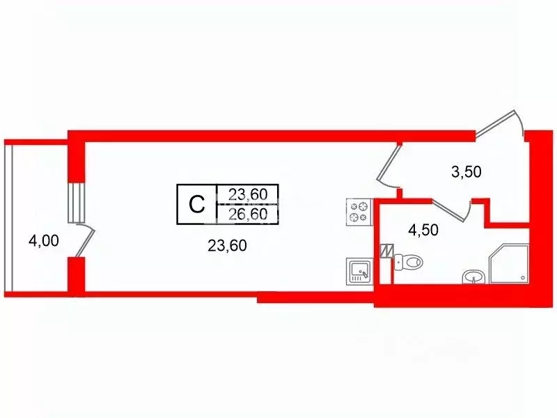Студия Санкт-Петербург ул. Струве, 14к2 (26.6 м) - Фото 2